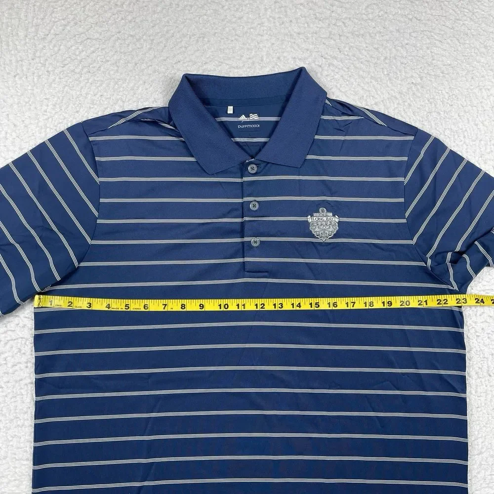 Adidas Polo Shirt Mens Large Navy Blue Striped Puremotion Long Bay Club Golf Top